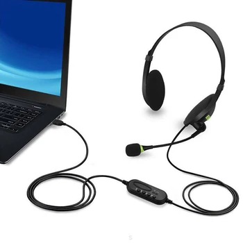 Call Center Computador Fones de ouvido com Fio c/ Microfone Headset USB Na linha de Controle para o Exterior Agradável Fone de ouvido Ornamento