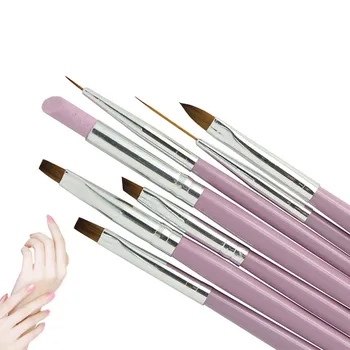 2019 7Pcs Escova para Unhas Conjunto de UV Gel de Gradiente de Forro Pintura Acrílica Caneta Empurrador de Cutículas Manicure Kit de ferramentas