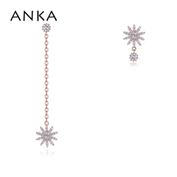 ANKA simples estilo de estrela da forma da flor, a assimetria de brincos de ouro de cor superior zircão jóia brinco longo para as mulheres casamento #26179