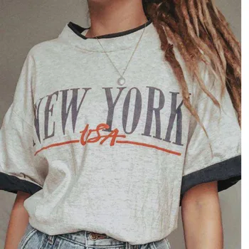 Plus Tamanho 3XL Estilo Americano T-Shirt NOVA YORK Letra Imprimir Mulher Camisetas 2021 Novo Design de Moda Chique Solta O Pescoço de Casual Meninas