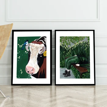 Beleza Verde Estampa De Animal Leite De Vaca Tela De Pintura Vintage Resumo Cartazes Nórdicos Arte De Parede Fotos De Criança Quarto Decoração