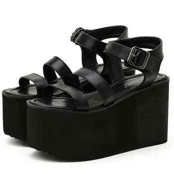 2021 Design Da Marca Black Confortável A Pé De Cunhas De Salto Alto Estilo Gótico Lazer Plataforma Sandálias De Verão, Sapatos Mulheres