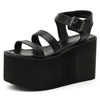 2021 Design Da Marca Black Confortável A Pé De Cunhas De Salto Alto Estilo Gótico Lazer Plataforma Sandálias De Verão, Sapatos Mulheres