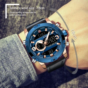 NAVIFORCE Moda Casual Homens Relógios de alto Luxo da Marca Dual Display Sport Impermeável Relógio Masculino com Pulseira de Couro de Quartzo relógio de Pulso