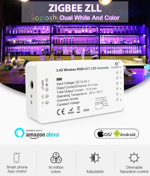 Zigbee RGB+CCT Smart LED Faixa de Luz Controlador de DC12-24 V Smart Home do Trabalho Com Tonalidade Ponte Trabalhar Com Eco Plus 1 / 2ID