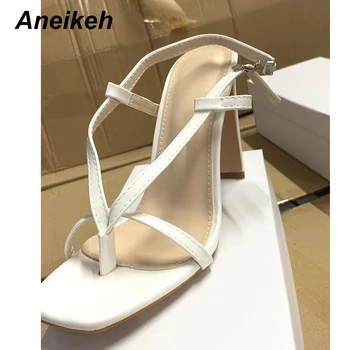 Aneikeh Sapatos Para as Mulheres 2021 Verão Finas de Calcanhar Tanga Sandalias Abertas Festa PU Novidade Gladiador Pulseira de Fivela de Moda de VESTIDO de MADURO