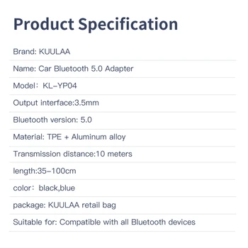 KUULAA Aux Bluetooth Dongle do Adaptador de Cabo Para Carro 3.5 mm Jack Aux Bluetooth 5.0 4.2 4.0 Receptor de Áudio alto-Falante de Música Transmissor
