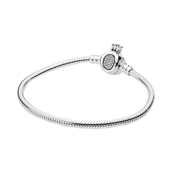 NOVA Prata 925 Esterlina, bracelete do encanto Coroa pulseira Espumante CZ para diy esferas mulheres de presente