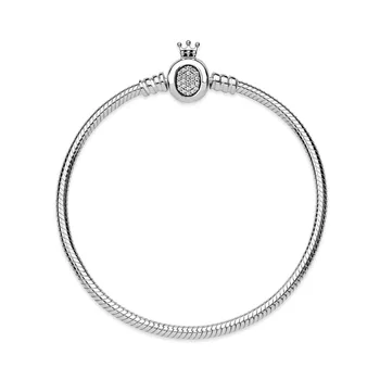 NOVA Prata 925 Esterlina, bracelete do encanto Coroa pulseira Espumante CZ para diy esferas mulheres de presente