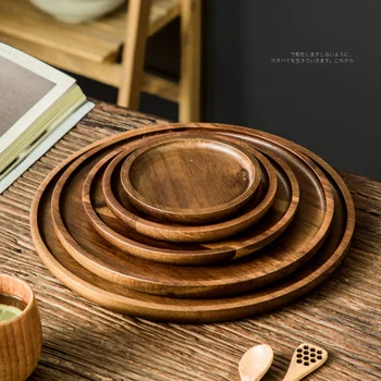 Criativo madeira maciça Japonês de madeira de acácia da montanha russa bandeja de madeira placa plana de pão pizza redonda de pizza placa de base de bolo