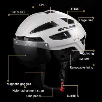 GUB Capacete de Bicicleta com Luz ultra-leve Em Molde-PC+EPS Recarregável Breatheable Seguro de Esportes Capacete com Óculos de Equipamento de Ciclismo
