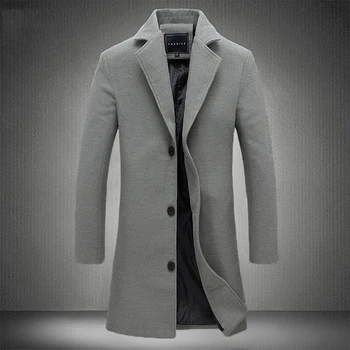 Plus Tamanho S-5XL Homens Longo da Moda Vestuário de Homens Magros se Encaixa Casacos de Negócios de Inverno Permeável Outwears Preto Quente da Venda 10Colours