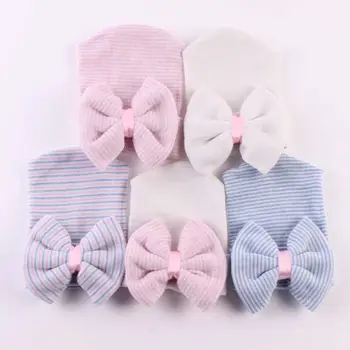 4Colors Adorável Recém-nascido Bebê Bebê Bebê Menina Confortáveis Grande Bowknot Caps Quente Chapéu do Beanie Crianças Bebes Acessórios do Bebê Chapéus
