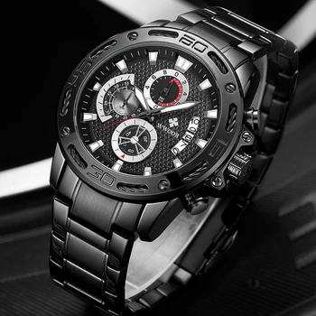WWOOR relógios Para Homens de alto Luxo Preto Completo Steel Chronograph Mens Esportes, Moda Impermeável Relógio de Quartzo Relógio de Pulso Masculino