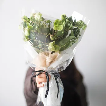 20 pcs/muito Transparente inglês Flores de papel de embrulho OPP Celofane Amor Séries buquê de embalagens florais de Papel de Embrulho