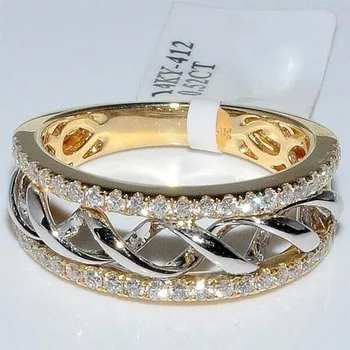 Vintage Feminina completa de Anéis de diamante Charme de Ouro alianças de Casamento Para Mulheres Delicadas de Noiva Oco de Cristal Envolvimento Sólido S925 Anéis
