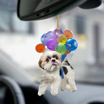 Acrílico Carro Ornamento De Suspensão De Cão Bonito Chaveiro Pendurado Pingente Com Balão Colorido Ornamento De Suspensão Do Presente Feliz Humor Novo