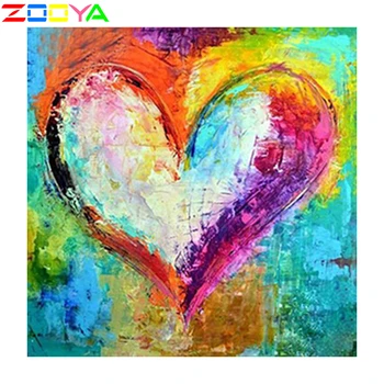 Zooys 5D Diy Diamante Pintura Completa Quadrado / Redondo Pintura a Óleo Cor de Coração 3D Mosaico, Bordado de Ponto de Cruz, Presente Artesanal Sp433