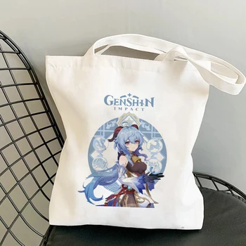 Jogo Genshin Impacto Anime Tote Bag Shopper Sacos De Shopping Bag Bolsa De Ombro De Grande Capacidade Das Mulheres De Lona Bolsa Reutilizável Eco Bags