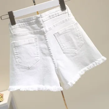 Branca De Cintura Alta Rebite Shorts Jeans Mulheres Streetwear Hotpants Plus Size Solta Grande Perna De Verão Casual Trecho Shorts Feminino C7377