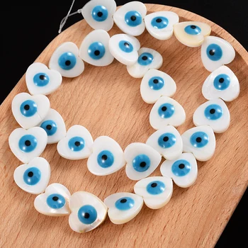 10/15mm Natural Forma de Coração Azul do Olho Mau, Mãe De Pérola Shell de Contas Para Fazer Jóias Charme DIY Colar Pulseira Acessórios