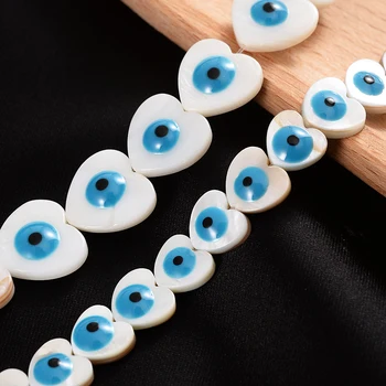 10/15mm Natural Forma de Coração Azul do Olho Mau, Mãe De Pérola Shell de Contas Para Fazer Jóias Charme DIY Colar Pulseira Acessórios