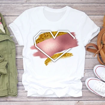 Mulheres T-shirts Amor Aquarela Coração de 90 a Impressão de Verão, Outono de Impressão Senhora de Mulher Elegante da parte Superior de T-Shirt Menina Tee T-Shirt