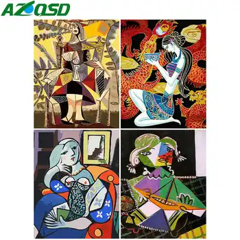 AZQSD Adultos Pintura Por Números Retrato de Decoração Para a Casa Unframe DIY Tinta Acrílica Imagens Por Números de Menina Arte Abstrata