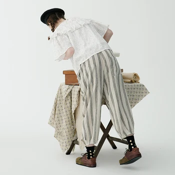 Imakokoni original design listrado roupa casual nove pontos de calças Japonês feminino de verão selvagem calças 213324