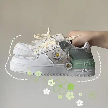 2021 Primavera coreano xue sheng proibição xie wang Vermelho Pouco Daisy Sapatos Esportivos, Sapatos Brancos Mulher Sapatos de Tênis