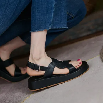 FEDONAS Fivela de Mulheres Sapatos de Couro Genuíno Plataforma de Moda de Verão, Sandálias Feminino 2021 mais Recentes Casual Básico Sapatos de Mulher