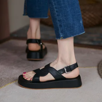 FEDONAS Fivela de Mulheres Sapatos de Couro Genuíno Plataforma de Moda de Verão, Sandálias Feminino 2021 mais Recentes Casual Básico Sapatos de Mulher