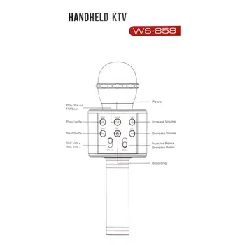 WS858 Bluetooth Portátil com Karaoke Microfone sem Fio de alto-Falante Profissional em Casa Ktv Handheld Microfone