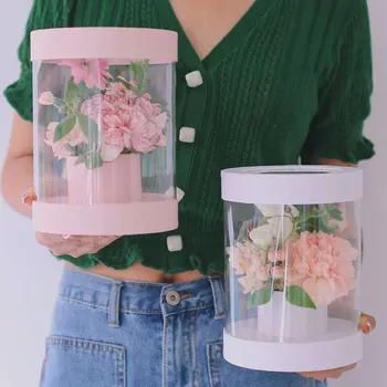 O coreano Mini Transparente Mão Buquê Caixa Redonda Buquê de Flores a Caixa de Empacotamento do Dia dos Namorados Dia das mães Flor Caixa de Embalagem