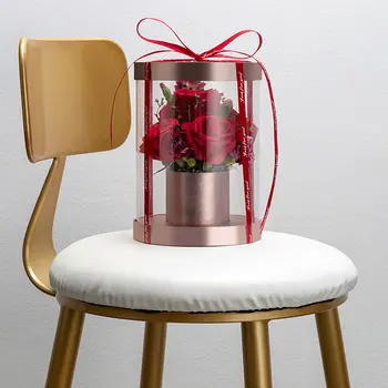 O coreano Mini Transparente Mão Buquê Caixa Redonda Buquê de Flores a Caixa de Empacotamento do Dia dos Namorados Dia das mães Flor Caixa de Embalagem