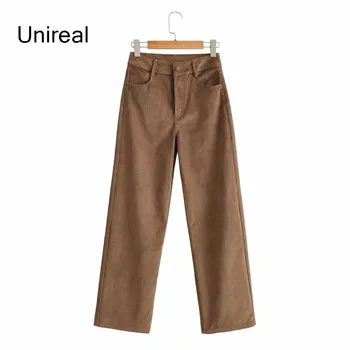Unireal 2021 Wide Leg Pants Mulheres De Cintura Alta Casual Calças Soltas De Veludo Calças Calças De Streetwear
