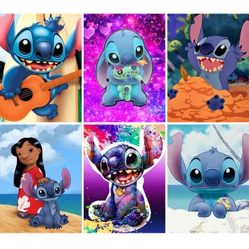 5D DIY Diamante Pintura da Disney Lilo & Stitch Cartoon Mosaico Conjunto de Crianças de Arte Plena Praça Redonda Bordado Decoração Presentes