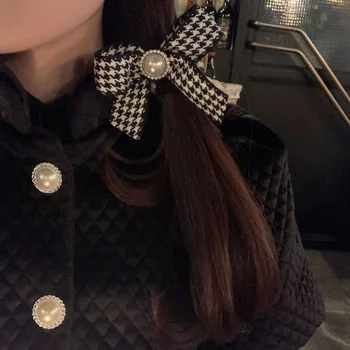 2pc Clássico da Manta Elástica Arco com Pérolas de Cabelo Laços coreano Hairbands Mulheres de Cabelo de Meninas Corda coreano Acessórios Goma Scrunchies