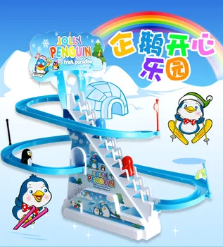 Filhos da grande música de porco subir escada Brinquedo Quebra-cabeça Penguin rotary slide elétrica track