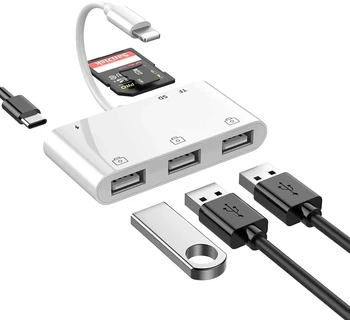 6 em 1 Lightning para OTG Leitor de Cartão SD/TF/USB Adaptador de 3 USB OTG Câmera Adaptador de Ligação para o iPhone 12 11 8 X iOS 14 Conversor