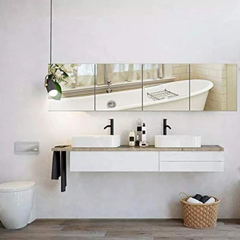 4pcs 3D Espelho Bloco Adesivo de Parede 30*30cm Acrílico Decorativos, Adesivos de Parede Casa de Banho Quarto Decoração DIY Espelhos para Casa de Parede