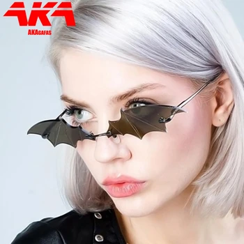 AKAgafas sem aro Mulheres de Óculos de sol de Metal de Óculos de Sol para Mulheres 2021 Engraçado Marca do Designer de Óculos de sol das Mulheres Bastão de Modelagem Okulary