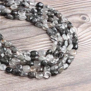 Lan li Moda jóias 6x8 /8x10mm Amorfo cabelo preto cristal solto de contas de DIY pulseira colar e acessórios
