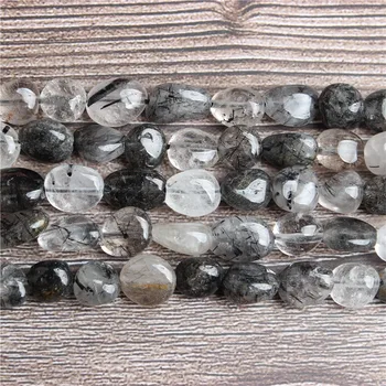 Lan li Moda jóias 6x8 /8x10mm Amorfo cabelo preto cristal solto de contas de DIY pulseira colar e acessórios