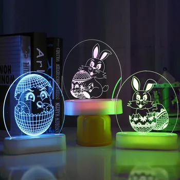 Decoração de páscoa Luzes Ovos Truque Ou Tratar Coelho Noite de Luz 3D Acrílico LED Presente de Páscoa Feliz Páscoa Festa de Decoração de Casa de 2021