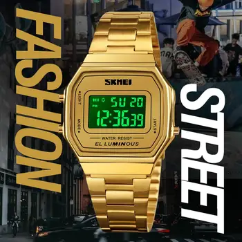 SKMEI Superior de Moda de Luxo Sport Watch Homens Relógio Despertador 5Bar Impermeável Cinta de Aço Inoxidável Relógios Digitais reloj hombre Presentes