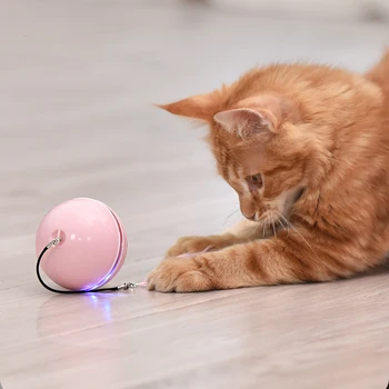 Interativo Smart Gato Cão Brinquedos LED Colorido Auto Bola Girando Com Catnip Bell E Penas Recarregável USB Gato Bola de Brinquedo