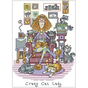 Mad cat lady padrões contados 11CT 14CT 18CT Ponto Cruz Conjuntos de DIY Chinês ponto-Cruz Kits de Bordado Bordado