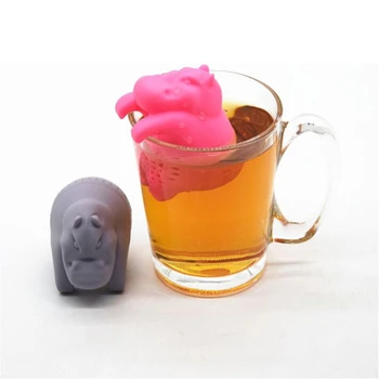 6.5*4.5 cm da Marca Novo do Silicone Não-tóxico Linda Hipopótamo Coadores de Chá de Folhas de Chá Filtro Para Beber Chá