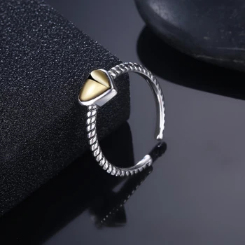 LEKANI de Prata 925 Coração de Ouro Anéis Para as Mulheres a Abrir Anel Ajustável Estilo Vintage Jóia de Presente de Aniversário Romântico